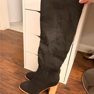CCOCCI Black Over the Knee Boots with Tan Heel